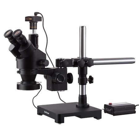 Amscope 3.5X-45X Trinocular Stereo Zoom Microscope, Single-Arm Boom Stand, 80-LED Light, 10MP USB 2 Camera SM-3TX-80MB-10M-B
